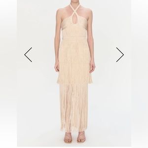 Jonathan Simkhai Baldwin Draped Fringe Halter Maxi Dress in Champagne